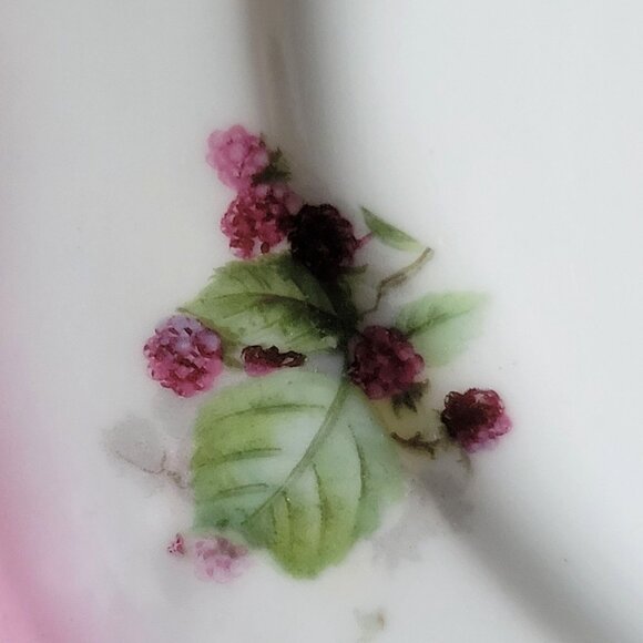 Vintage Hand-Painted Pink Porcelain Plate With Blackberry Design, Plate Wall - Picture 3 of 6